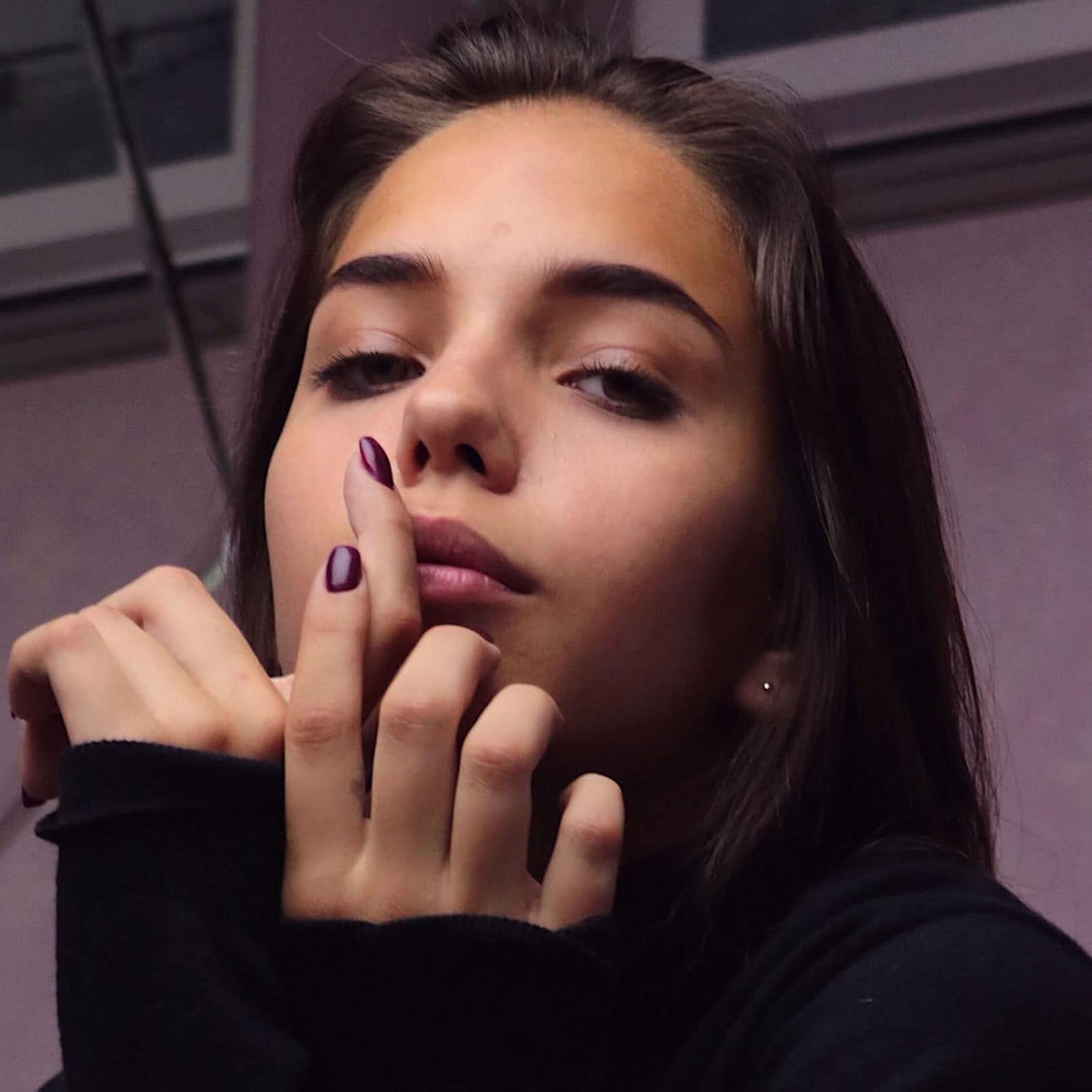 24-Piece Medium Square Pink Press-On Nails - Winter Collection French Nail Art Tips with Charms and Pentagram Design, Full Coverage Acrylic Nail Kit