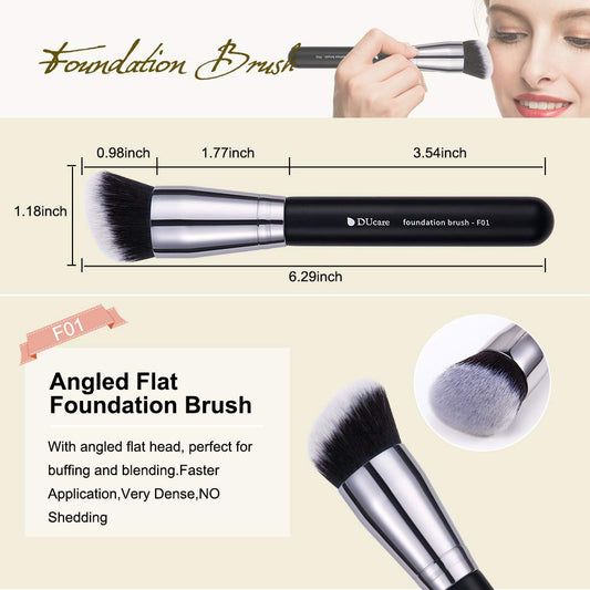 3-Piece Professional Makeup Brush Set: Foundation, Contour, and Blusher Brushes with Travel-Friendly Kabuki Design in Black