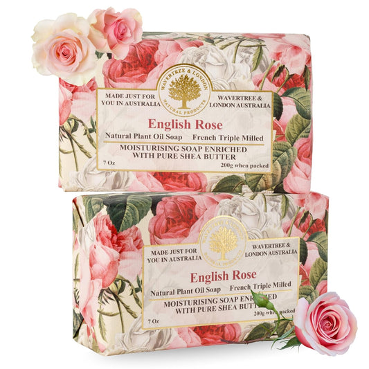 English Rose Scented Natural Soap Bars for All Skin Types (2 x 7 oz) – Moisturizing Triple-Milled Formula Enriched with Shea Butter – Plant-Based Bath and Body Bars for Men and Women