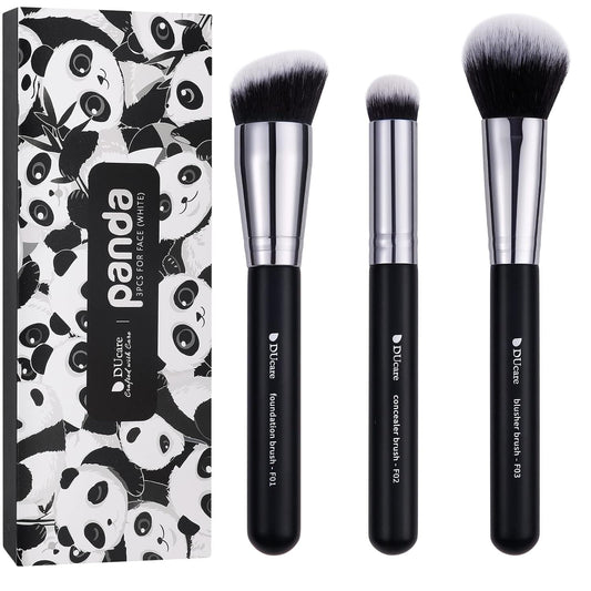 3-Piece Professional Makeup Brush Set: Foundation, Contour, and Blusher Brushes with Travel-Friendly Kabuki Design in Black