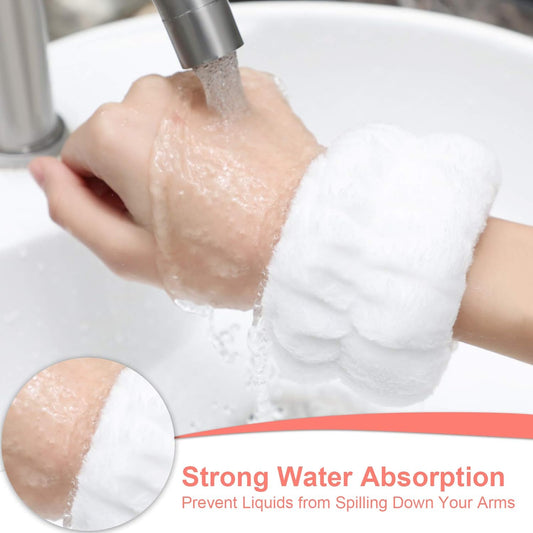4 Pairs of Absorbent Microfiber Wrist Bands for Facial Washing and Spa Use - Stylish Sweatbands to Prevent Liquid Spillage
