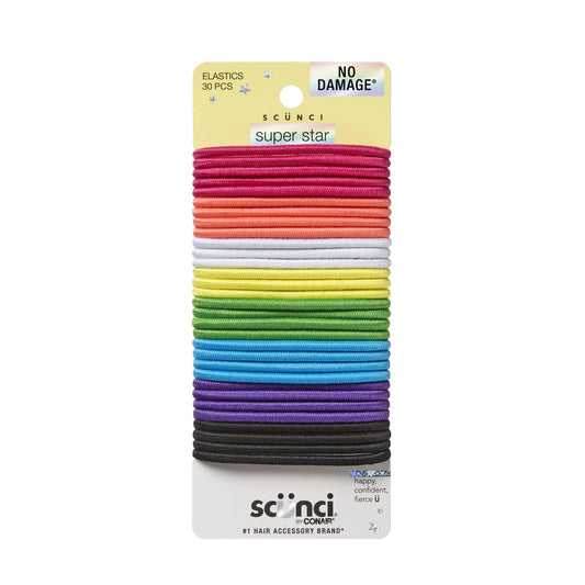 No Damage Elastic Ponytail Hair Ties, Multicolor, 30 Count