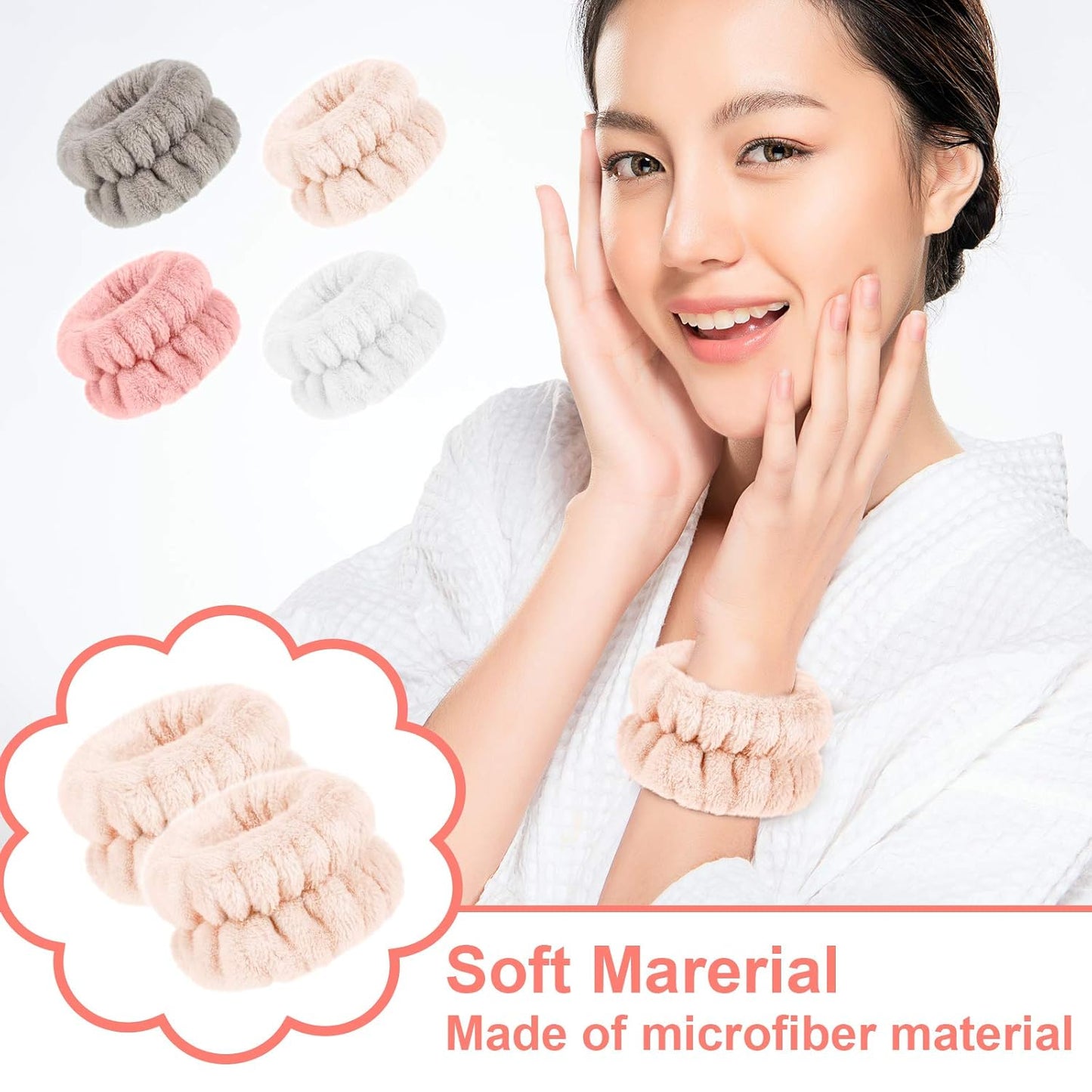 4 Pairs of Absorbent Microfiber Wrist Bands for Facial Washing and Spa Use - Stylish Sweatbands to Prevent Liquid Spillage