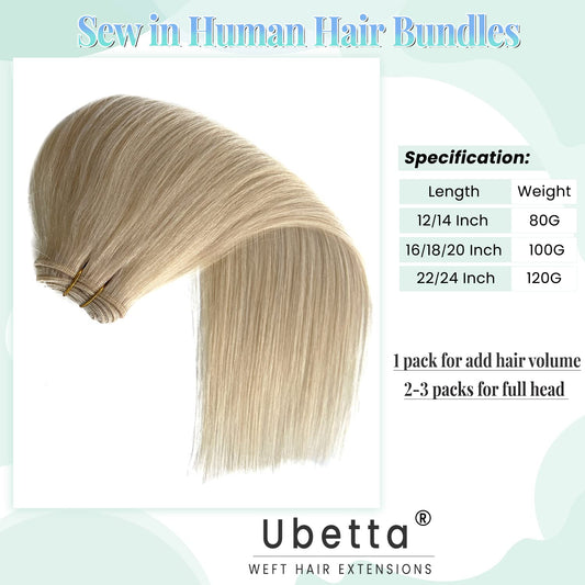 Real Human Hair Extensions - 100G Blonde Hand-Tied Weft, 20 Inches for Women